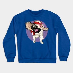 Flower Hat Dog Pug Crewneck Sweatshirt